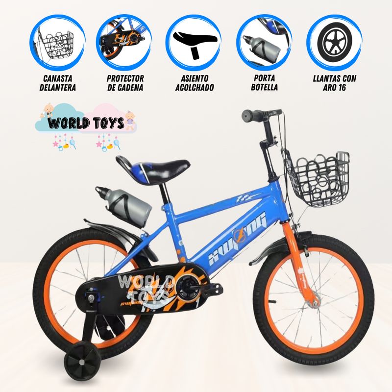 GENERICO - Bicicleta Para Niño Aro 16 «HALIAN» con Toma Todo Blue