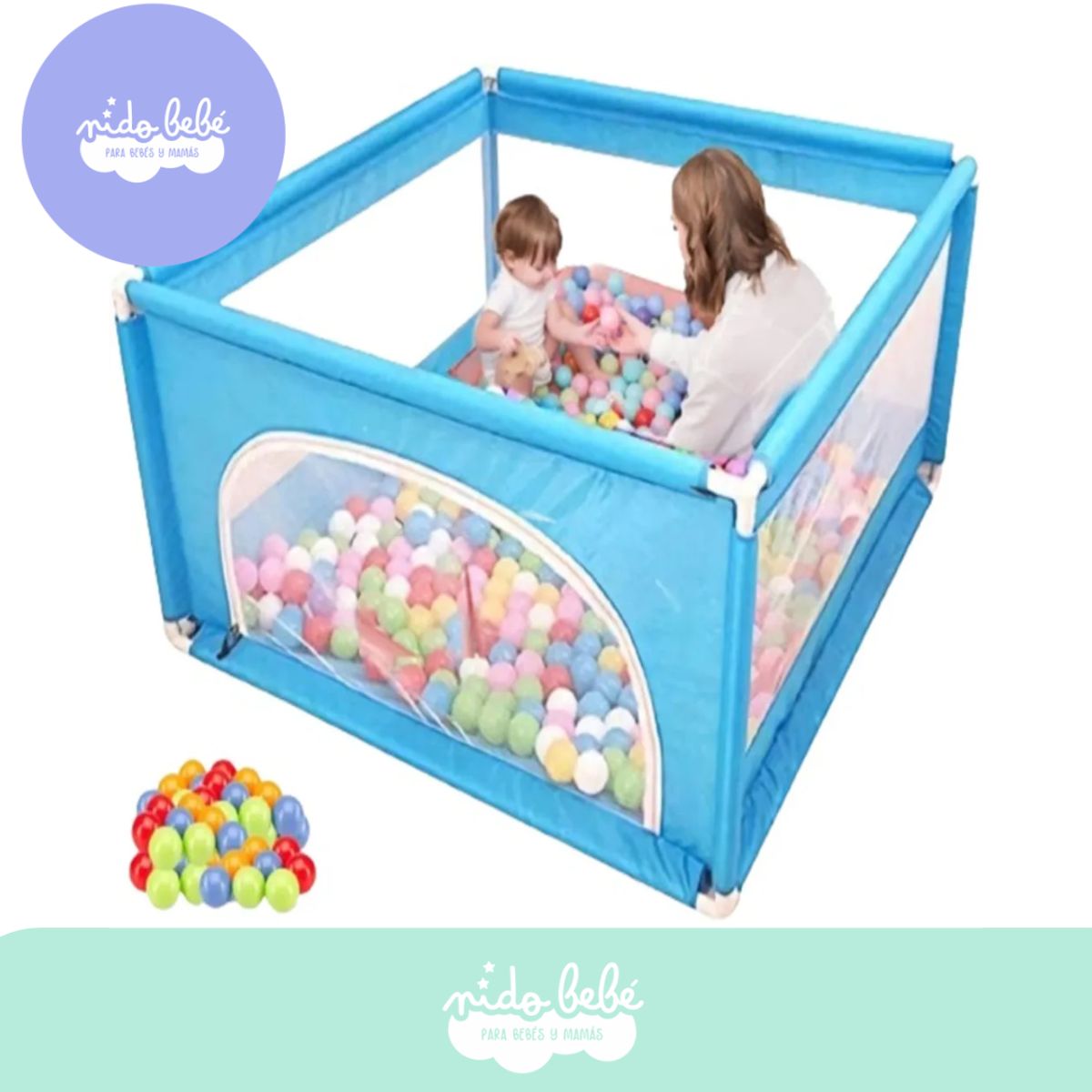 GENERICO - CORRALITO INFANTIL de tela cuadrado CELESTE