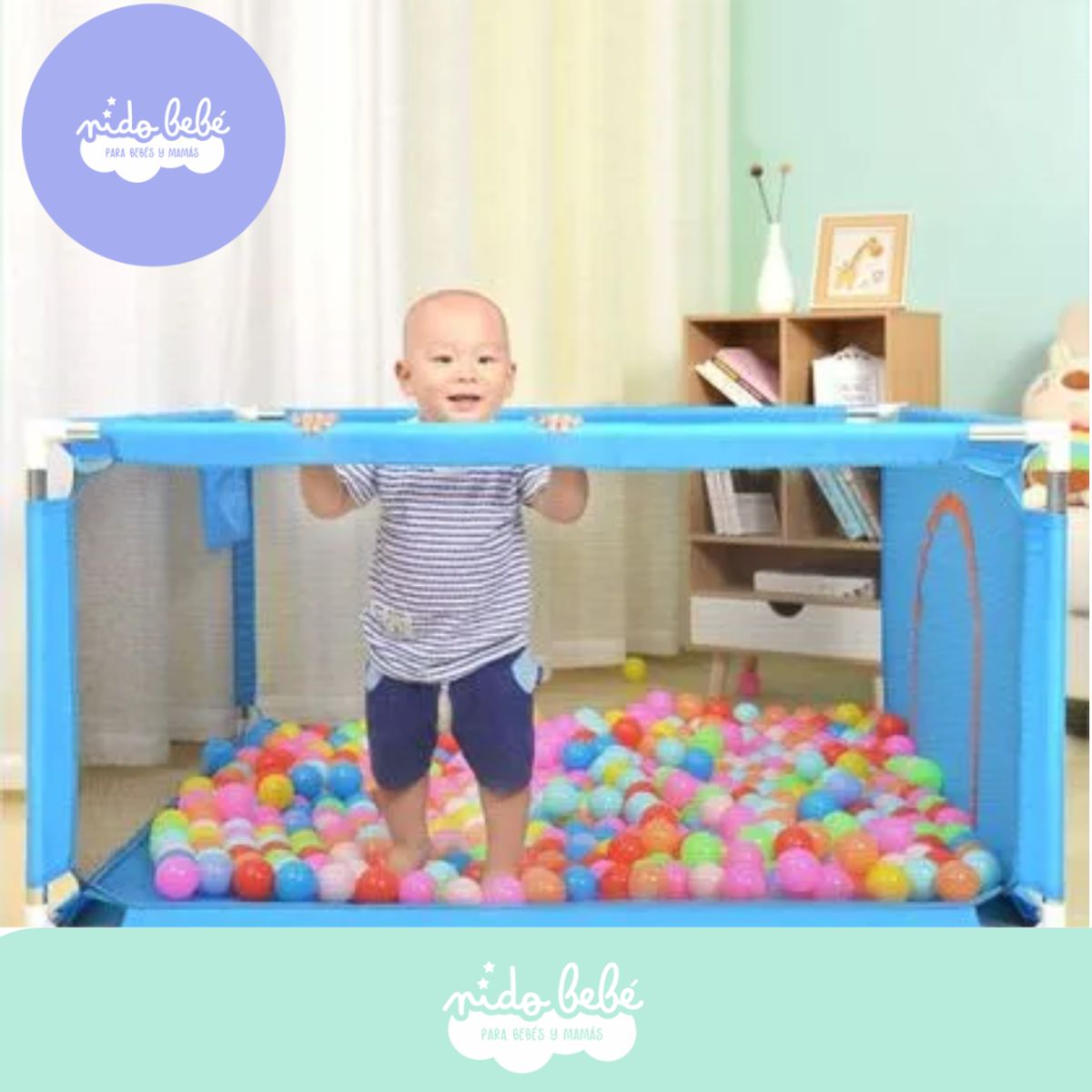 GENERICO - CORRALITO INFANTIL de tela cuadrado CELESTE