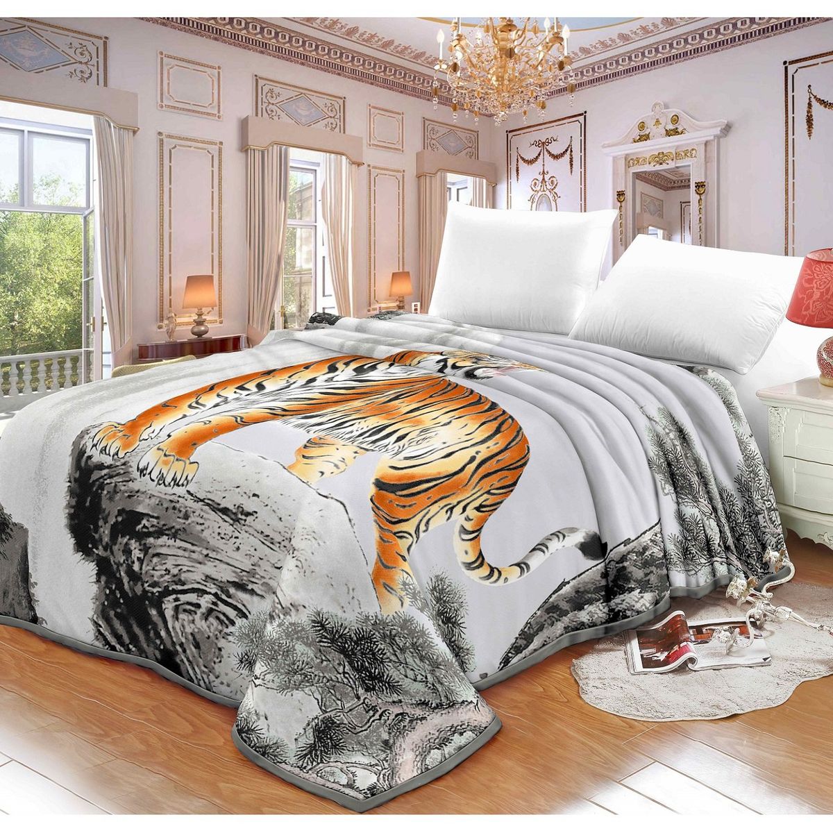 TRUELOVE - Frazada Terciopelo con Sherpa Truelove Diseño Tigre de 2 plazas