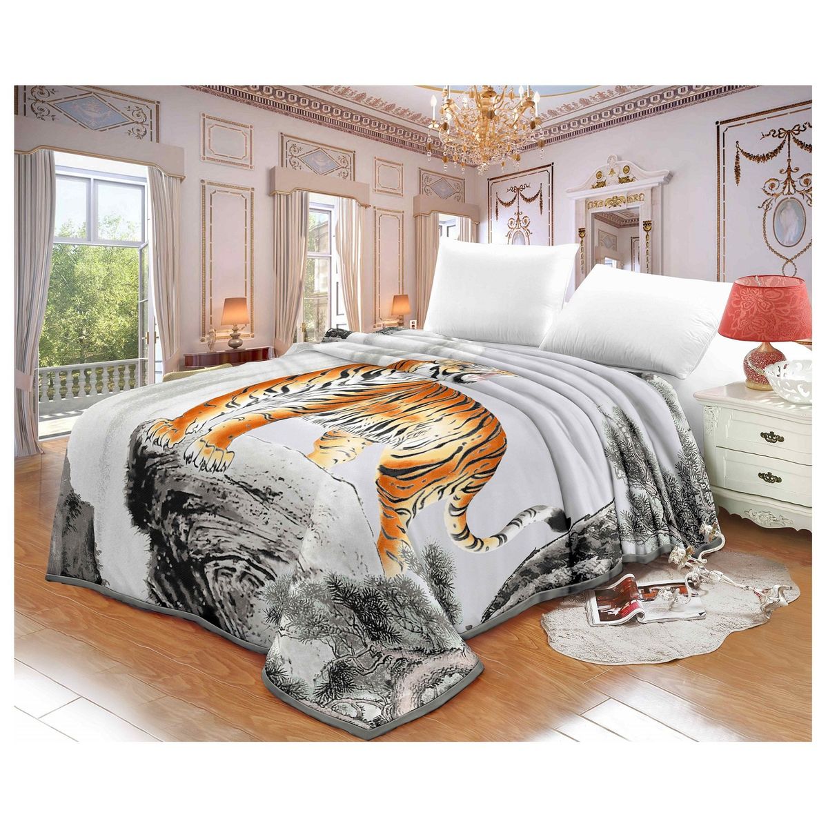 TRUELOVE - Frazada Terciopelo con Sherpa Truelove Diseño Tigre de 2 plazas