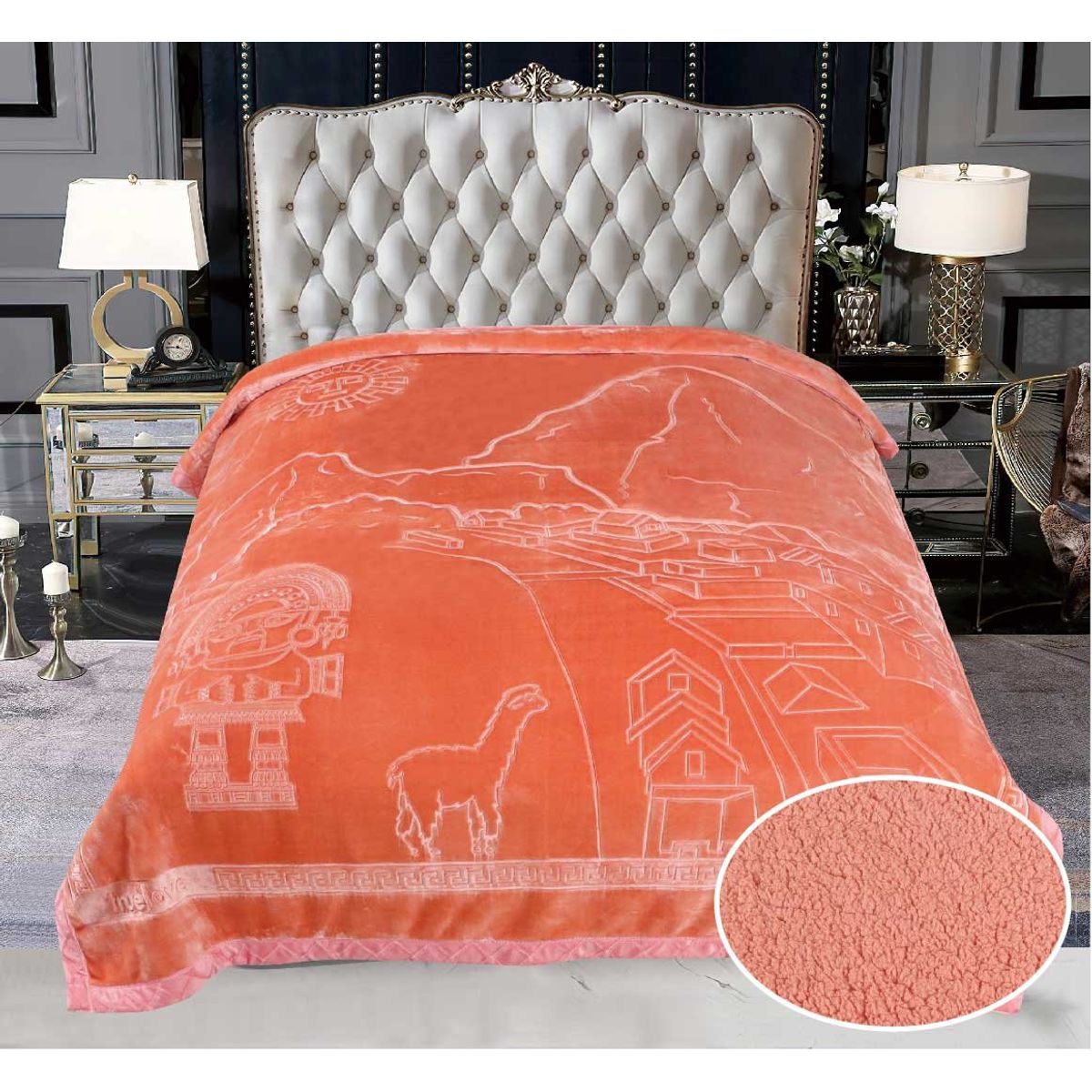 TRUELOVE - Frazada Terciopelo con Sherpa Truelove Diseño Peruanos de 2 plazas
