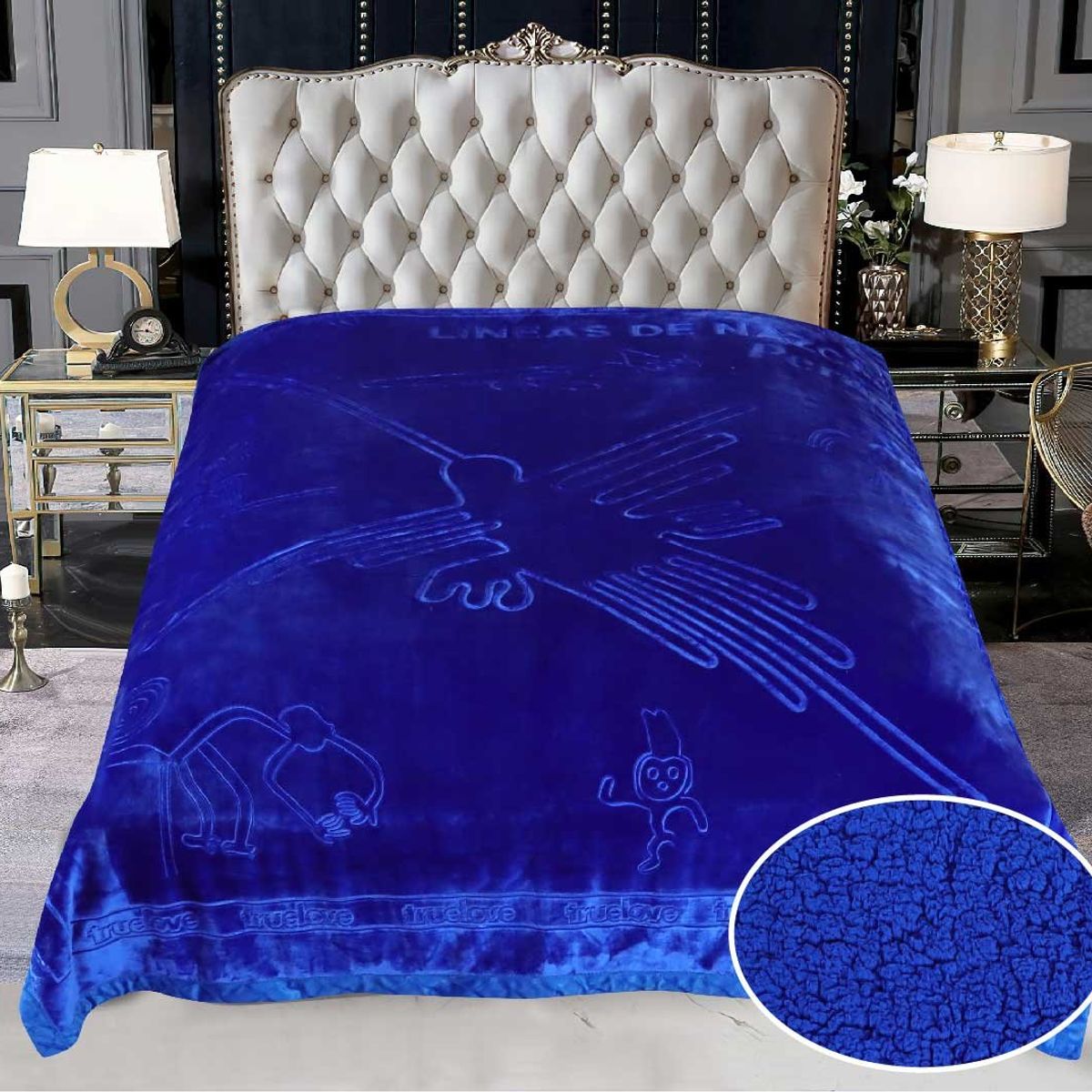 TRUELOVE - Frazada Terciopelo con Sherpa Truelove Diseño Peruanos de 2 plazas