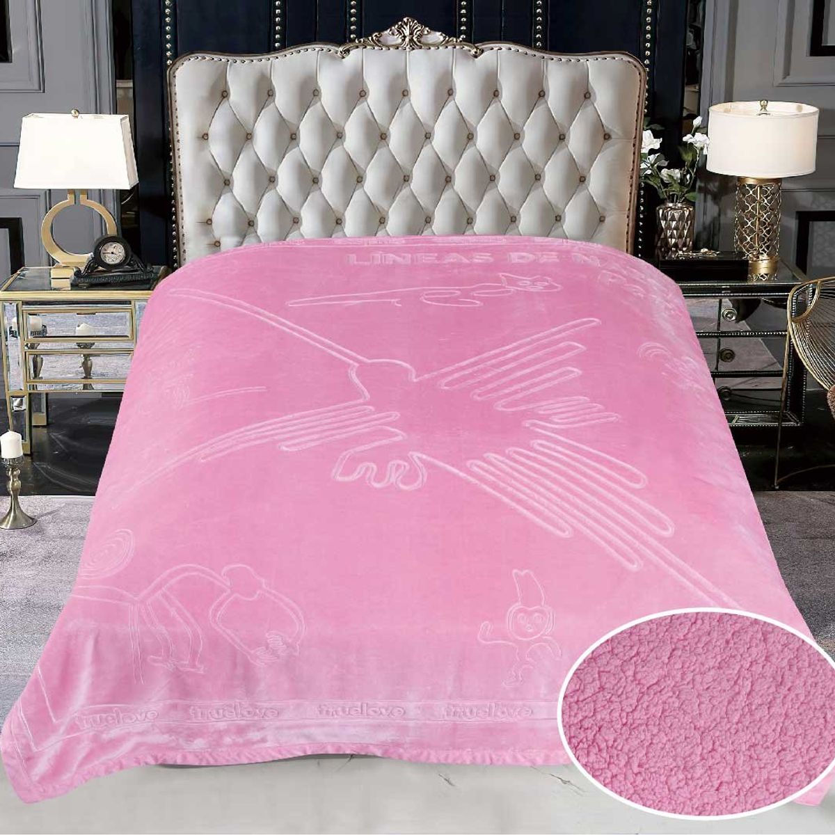 TRUELOVE - Frazada Terciopelo con Sherpa Truelove Diseño Peruanos de 2 plazas