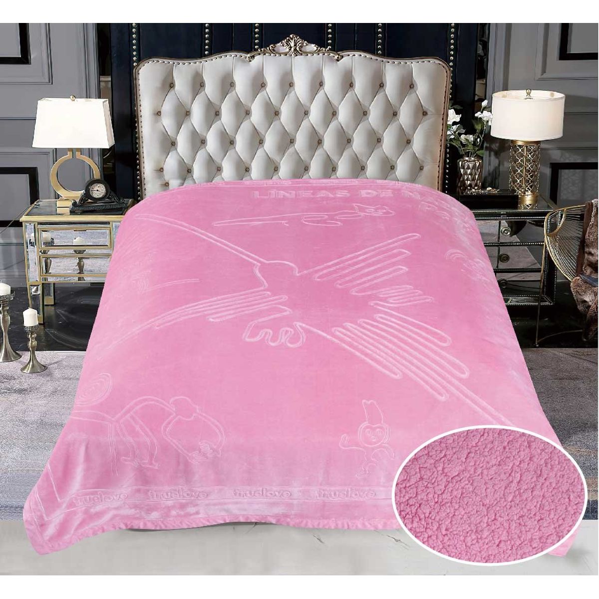 TRUELOVE - Frazada Terciopelo con Sherpa Truelove Diseño Peruanos de 2 plazas