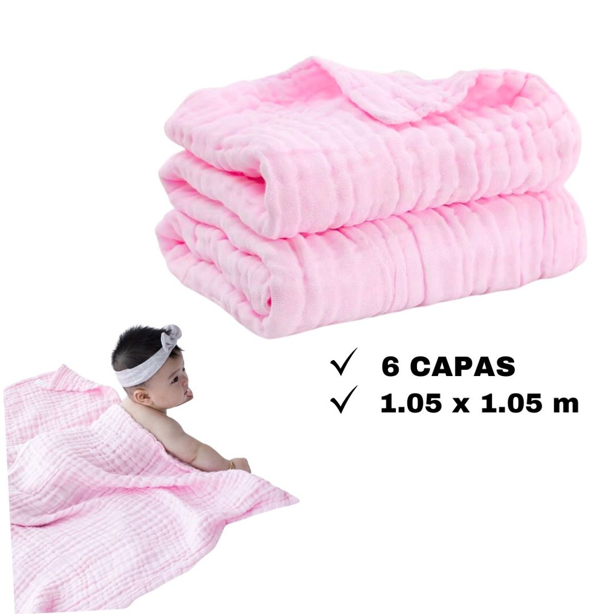 GENERICO - Manta Muselina 6 capas Rosado