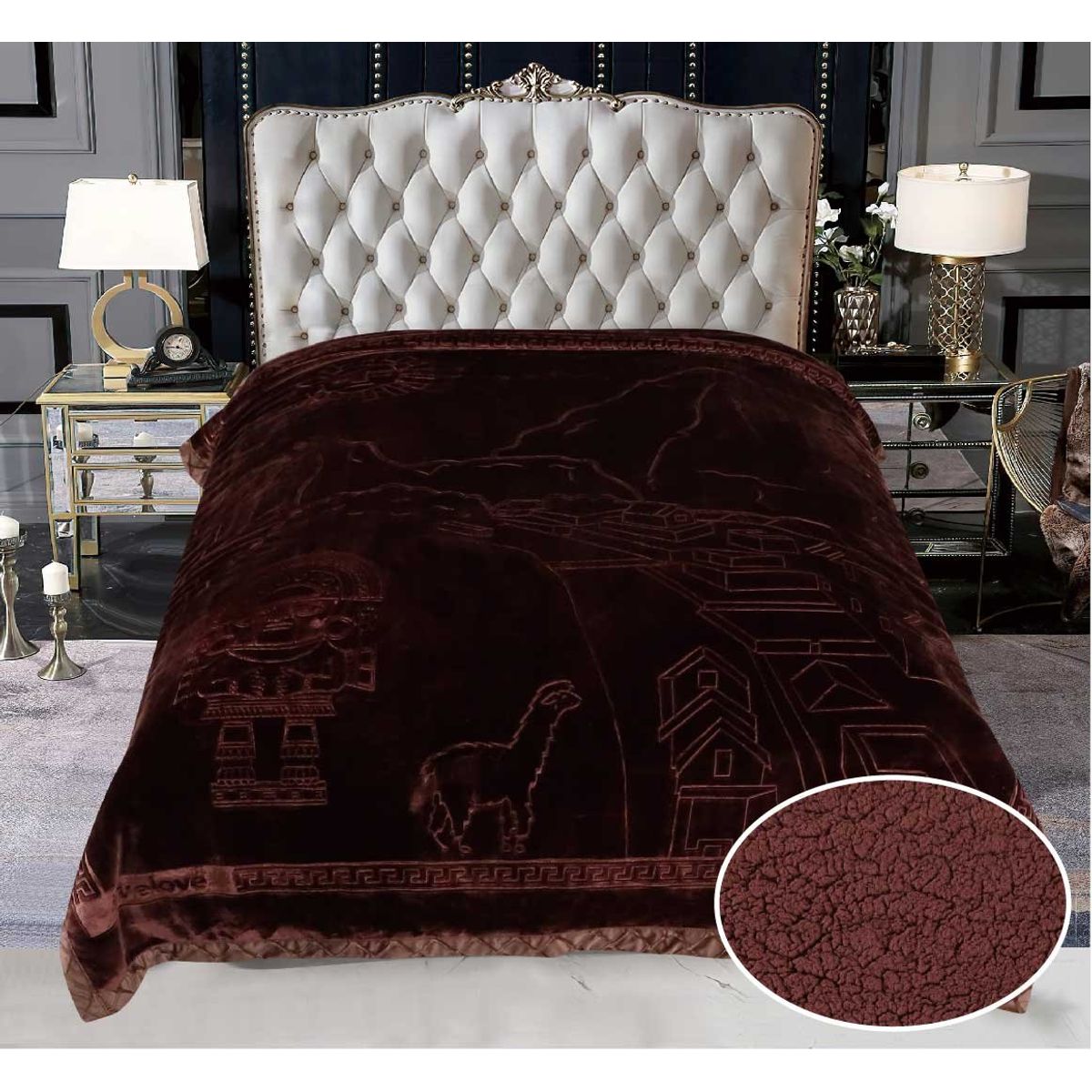 TRUELOVE - Frazada Terciopelo con Sherpa Truelove Diseño Peruanos de 2 plazas