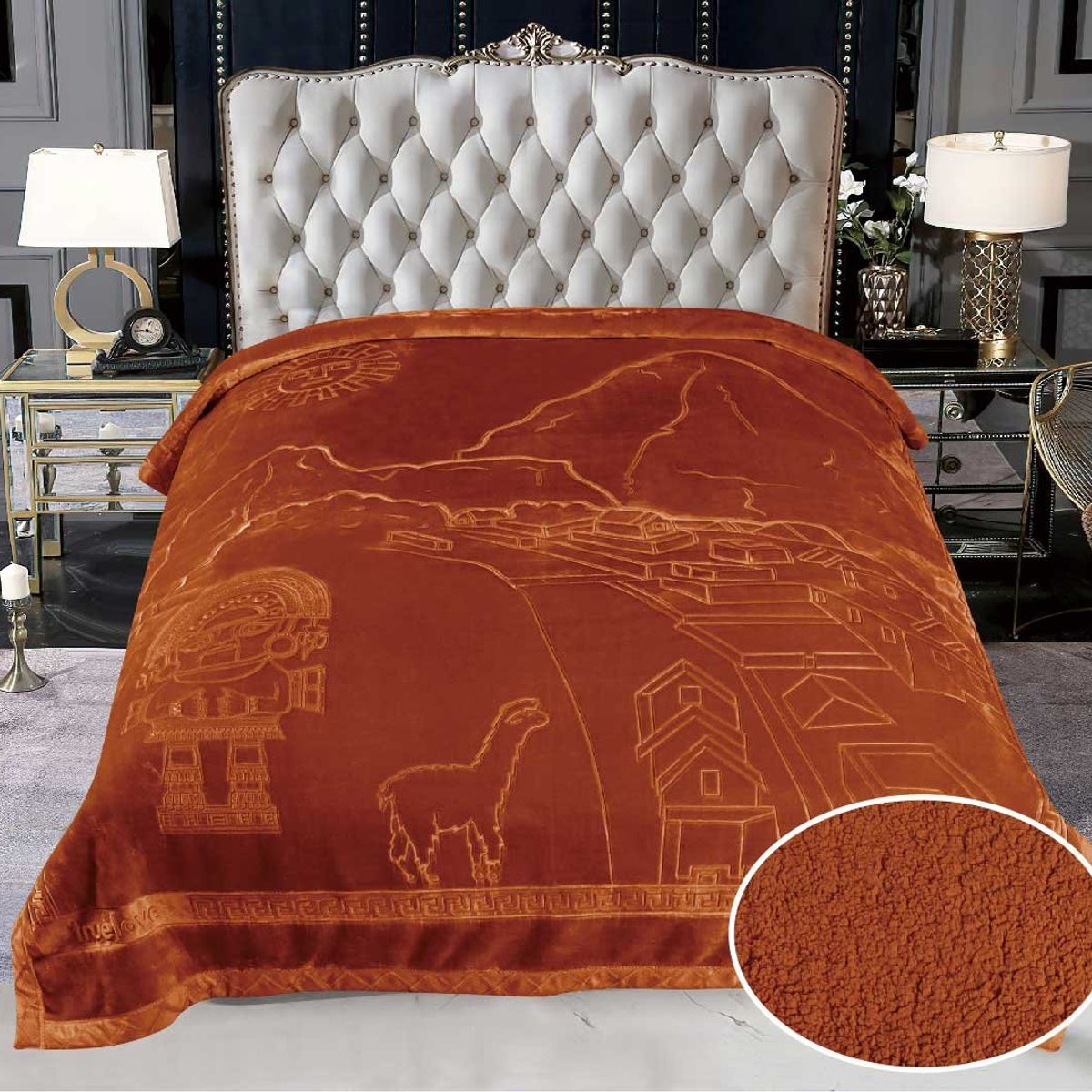 TRUELOVE - Frazada Terciopelo con Sherpa Truelove Diseño Peruanos de 2 plazas