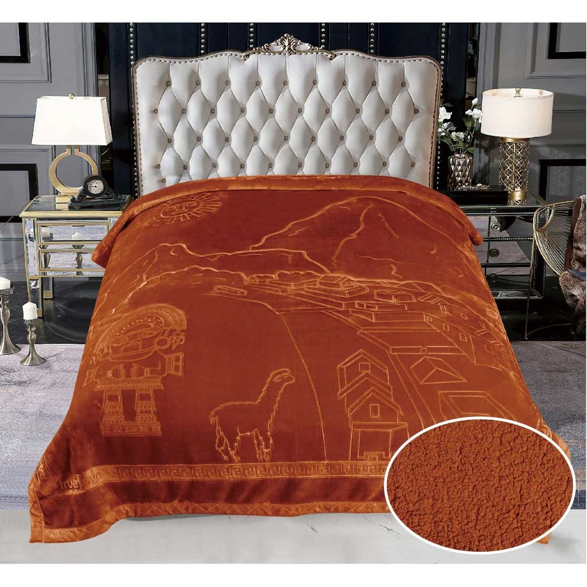 TRUELOVE - Frazada Terciopelo con Sherpa Truelove Diseño Peruanos de 2 plazas