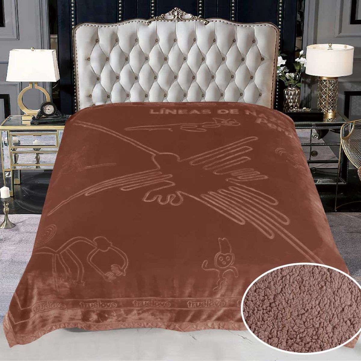TRUELOVE - Frazada Terciopelo con Sherpa Truelove Diseño Peruanos de 2 plazas