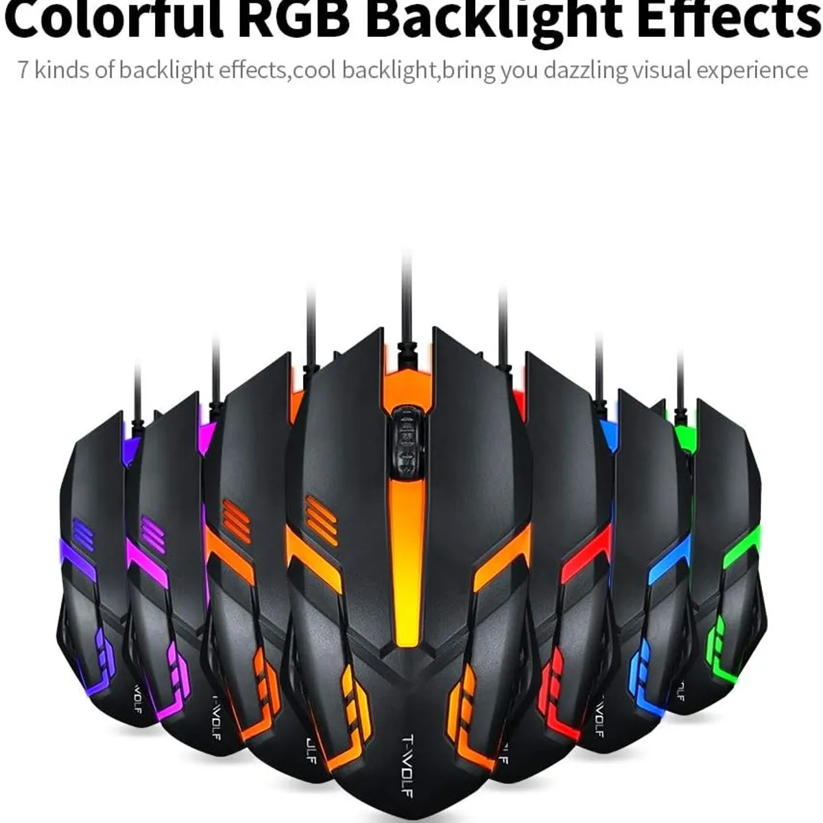 TWOLF - Mouse Optico  Gamer TWOLF V1 RGB Negro USB