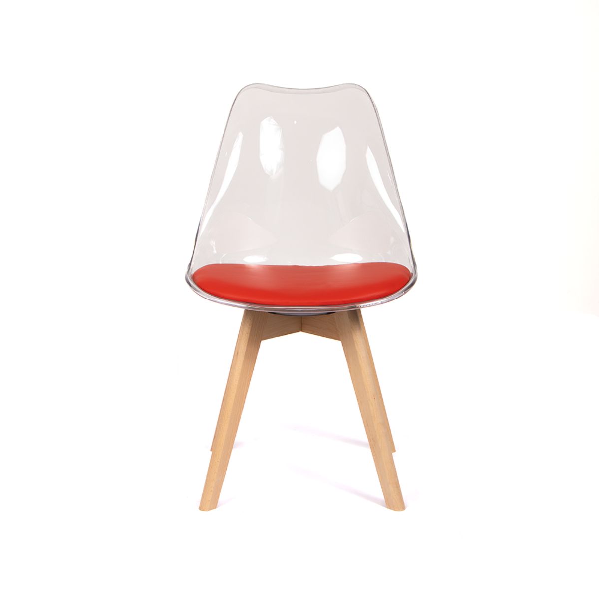 GRUPO CB - Silla Acolchada Modelo Eames Transparente con Asiento Rojo