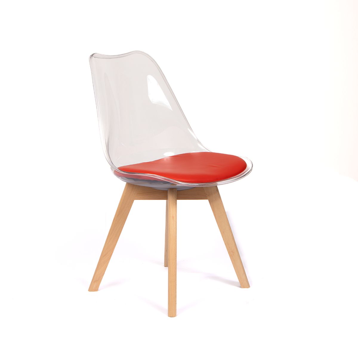 GRUPO CB - Silla Acolchada Modelo Eames Transparente con Asiento Rojo