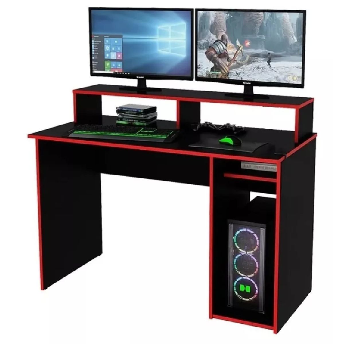 NACION MUEBLES - ESCRITORIO AURELIO GAMER CON CANTO ROJO NM