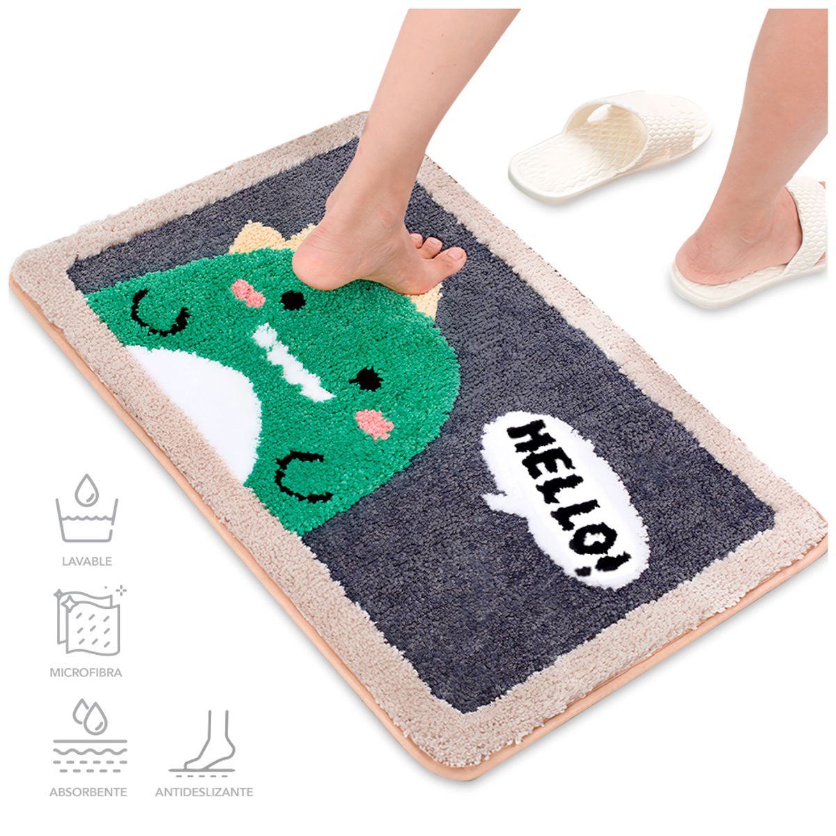 KELLER - Alfombra Absorbente Antideslizante Diseño Dinosaurio