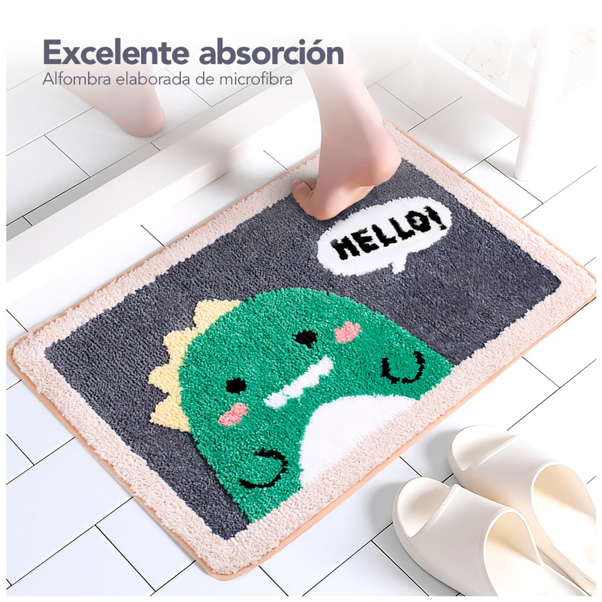 KELLER - Alfombra Absorbente Antideslizante Diseño Dinosaurio