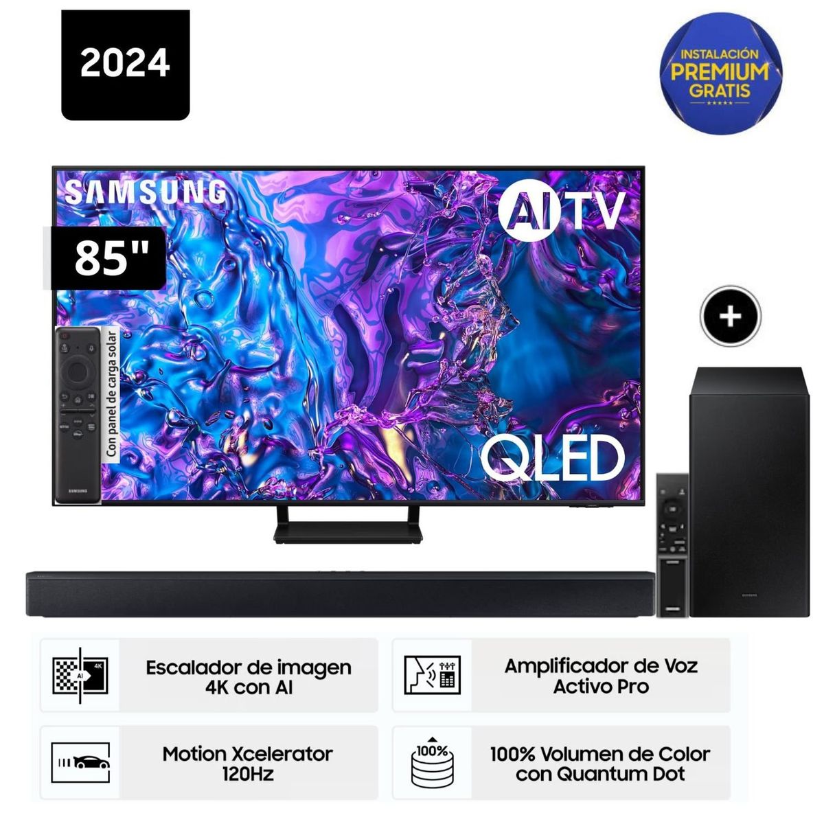 SAMSUNG - Televisor Samsung QLED 85 Tizen OS Smart Tv 4K QN85Q70DAGXPE + Soundbar HW - C450