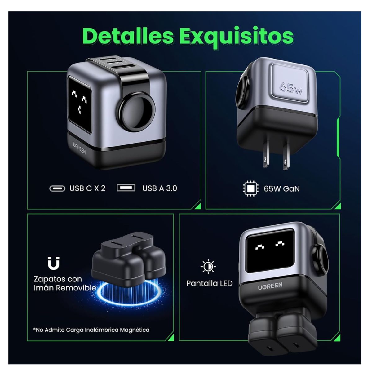 UGREEN - Cargador 2 USB C UGREEN NEXODE Carga Rápida 65W - Violeta