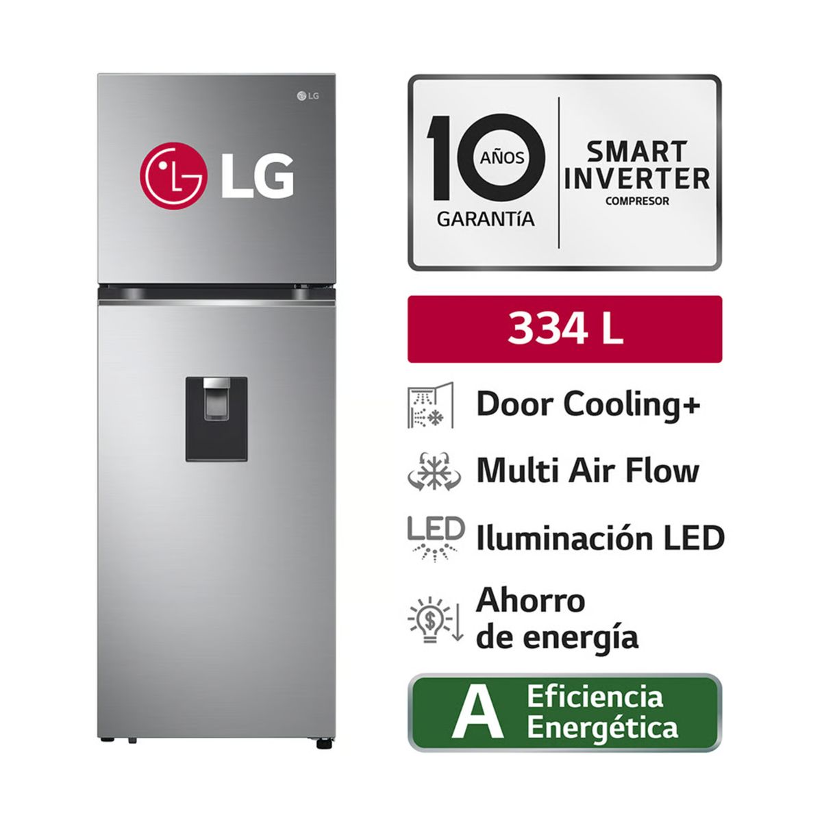 LG - REFRIGERADORA LG 334L DOOR COOLING TOP MOUNT GT33WPP PLATEADA