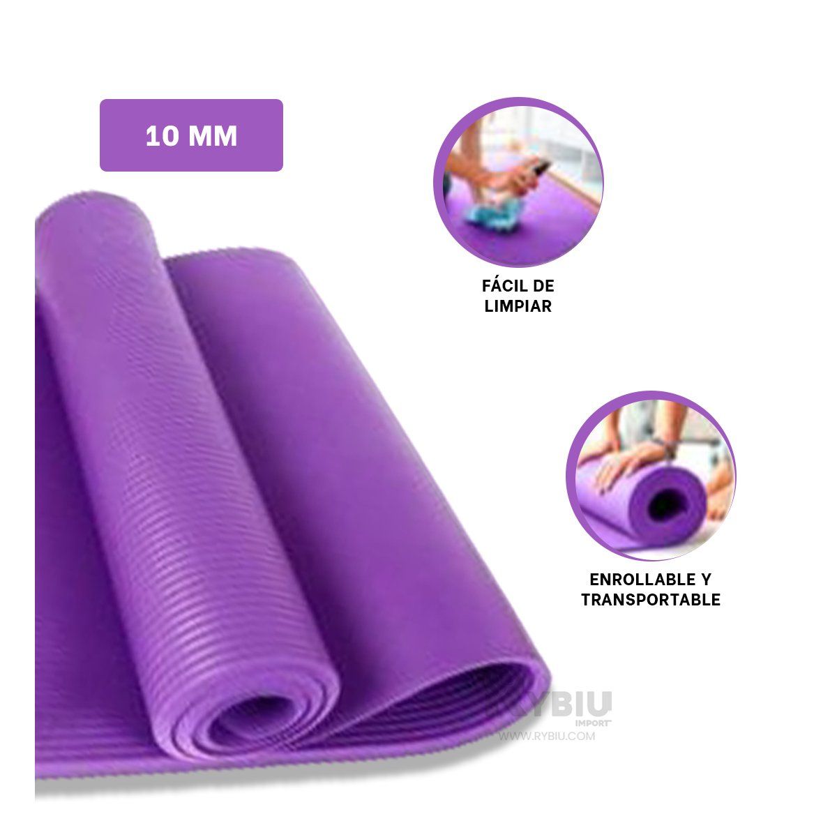 RYBIU IMPORT - Tapete Funcional para Pilates de 10mm Lila Y+Gift Stickers