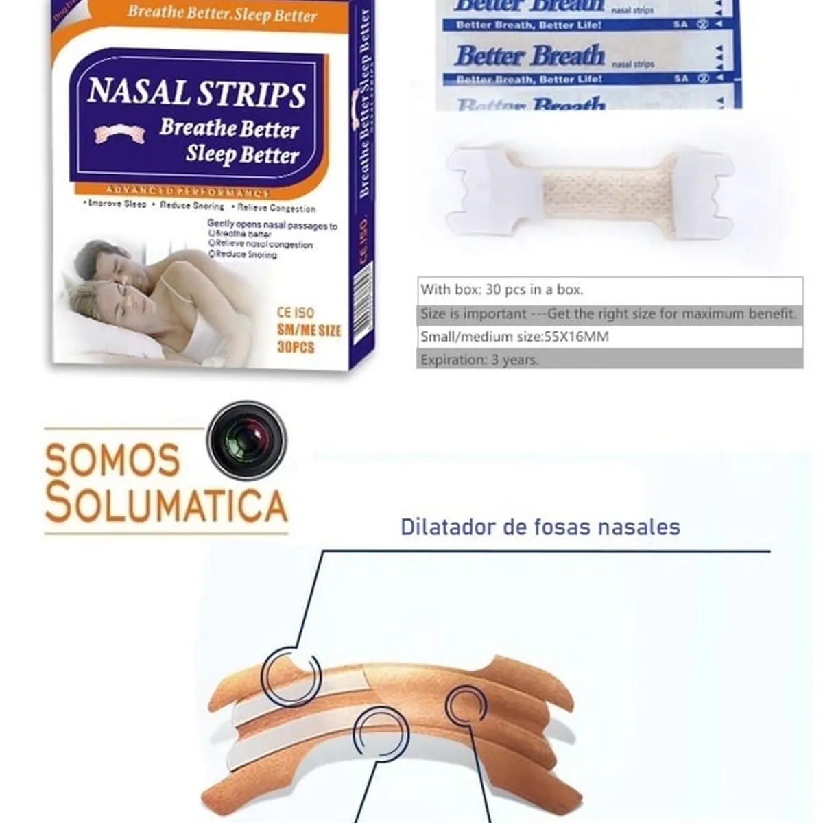 OEM - Tiras Nasales - Anti Ronquido Respira Mejor 30 Unidades - Mujer