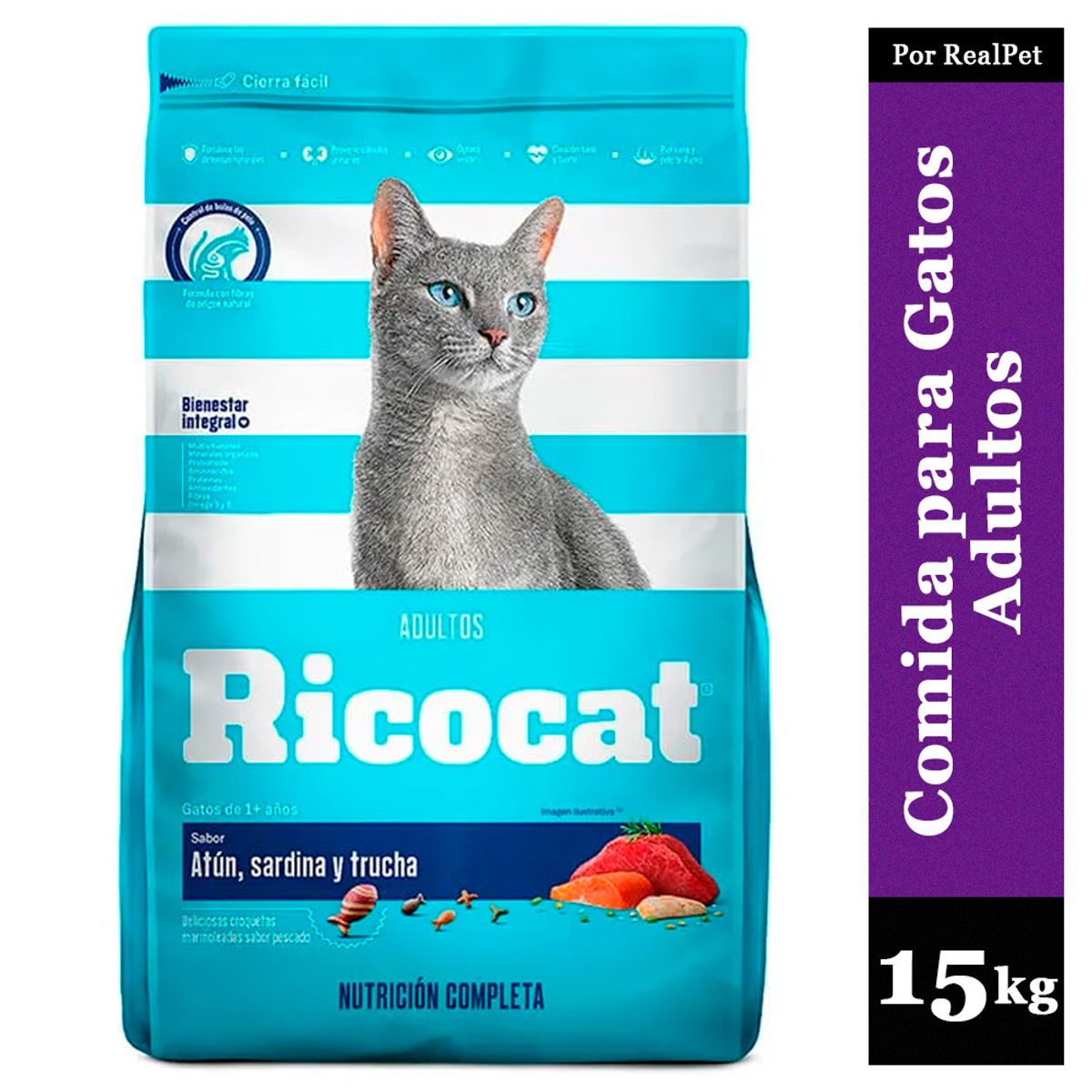 RICOCAT - Comida para Gato Adulto Ricocat Atún Sardina y Trucha 15 kg