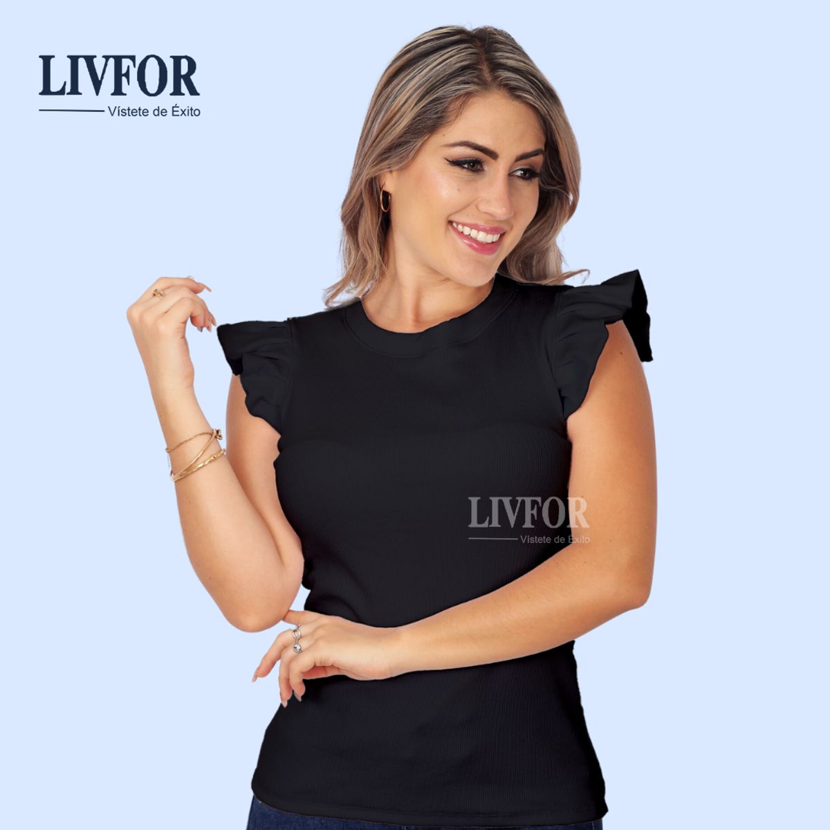 GENERICO - POLO MANGA PLIEGUES ANGELA NEGRO