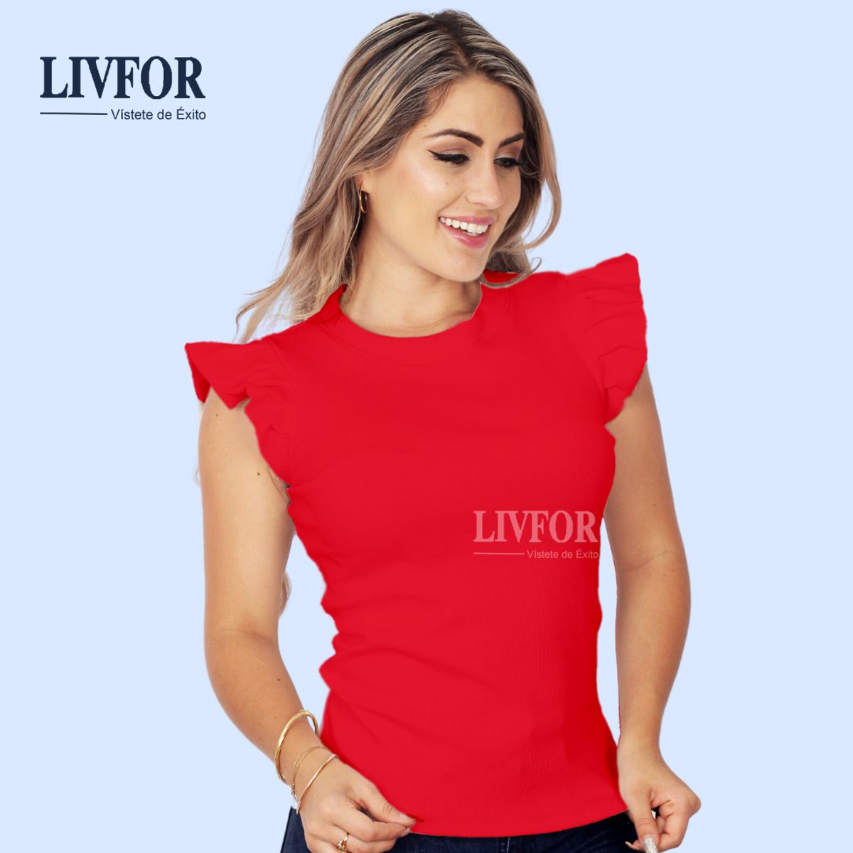 GENERICO - POLO MANGA PLIEGUES ANGELA ROJO