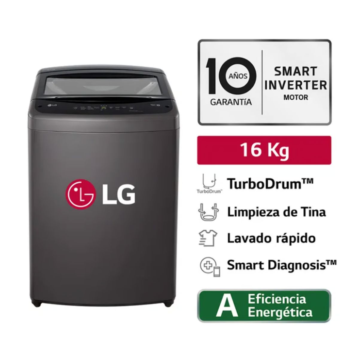LG - LAVADORA LG TURBODRUM CARGA SUPERIOR 16KG WT16BVTB NEGRO.