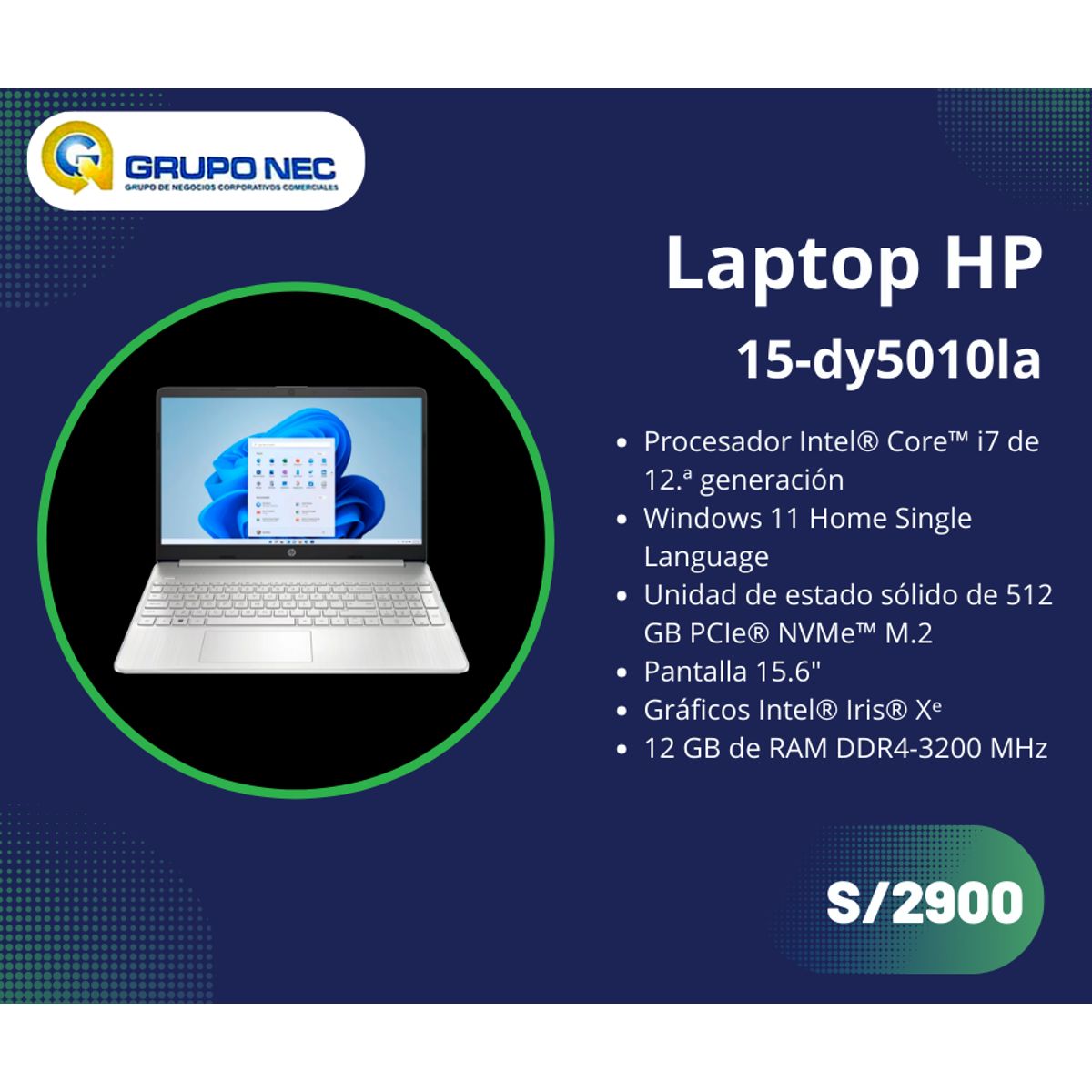 HP - Laptop HP i7 de 12.ª generación SSD 512 GB PCIe® NVMe™ M.2 15.6"