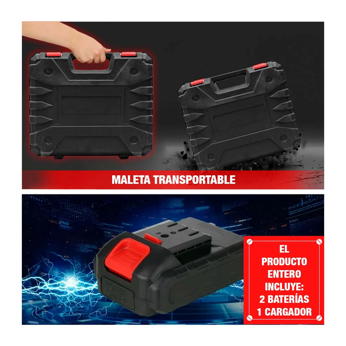 IMPORTADO MC - TALADRO ATORNILLADOR 21V INALÁMBRICO 24 ACCESORIOS 2 BATERIA - TBLUE