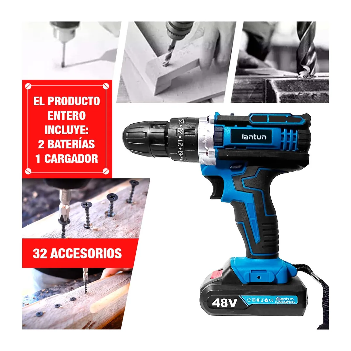 GENERICO - Taladro Percutor x2 Baterías Inalámbrico Destornillador +32 Accs