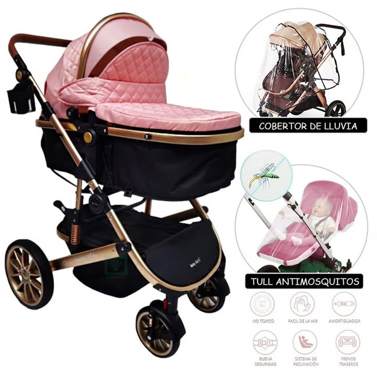 BABY KITS - Coche Cuna Moisés Milán Rosado