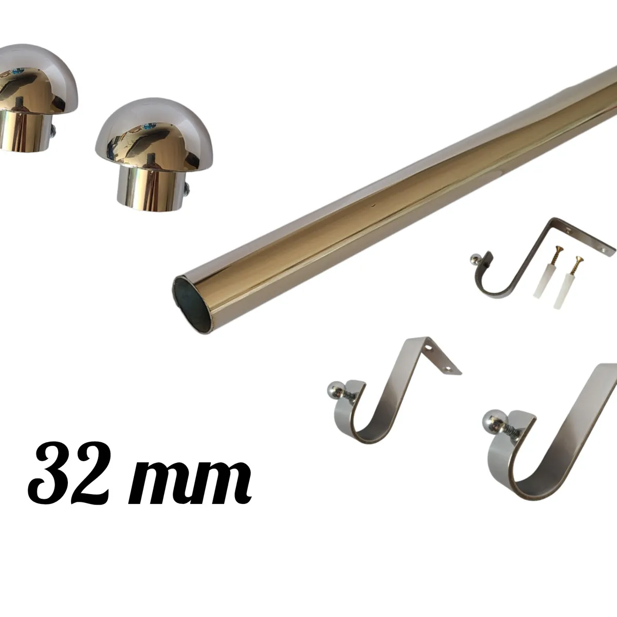 GENERICO - Pack Cortinero de Acero con Hongo de 3.00 MTS 11/4" - 32 MM