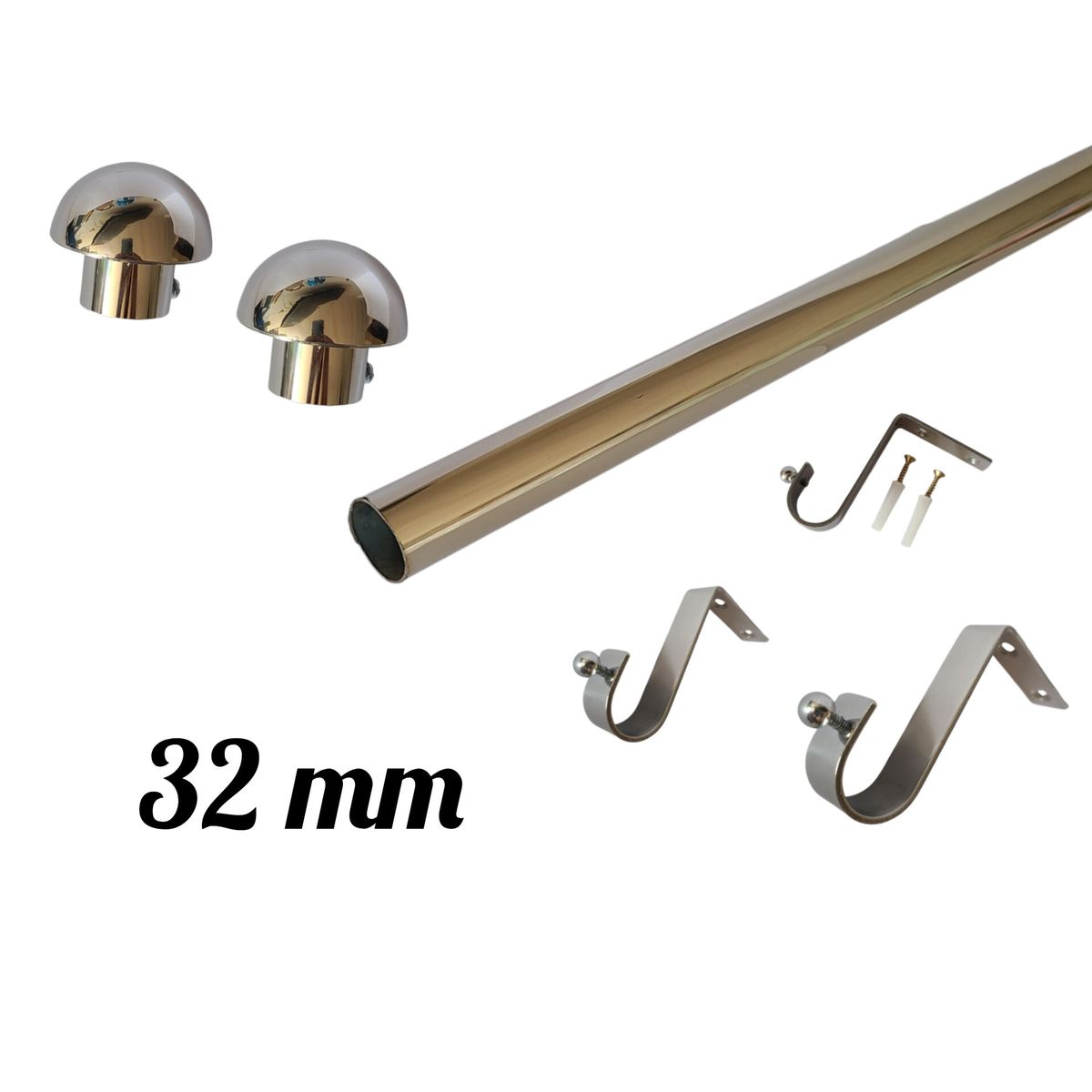 GENERICO - Pack Cortinero de Acero con Hongo de 3.00 MTS 11/4" - 32 MM