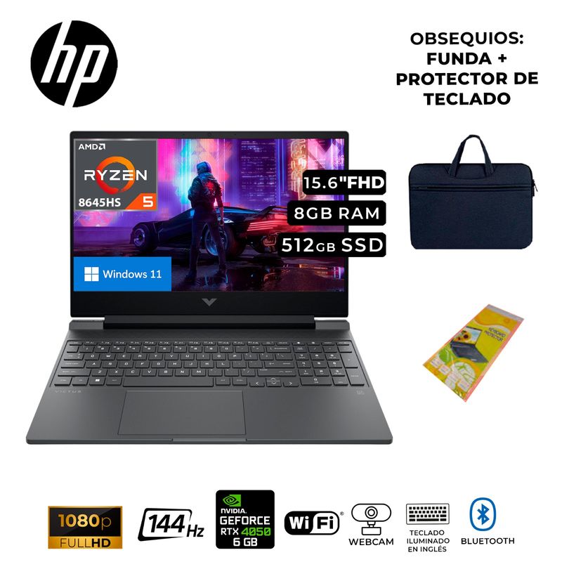 HP - LAPTOP HP VICTUS 15-FB2082WM  RYZEN 5 8645HS RAM 8GB DDR5 512 SSD 15.6” FHD IPS 144HZ  6GB RTX 4050