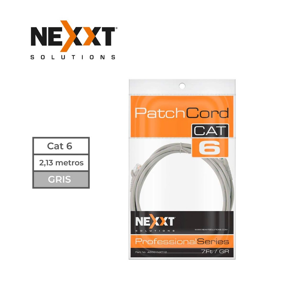 NEXXT SOLUTIONS - Cable Patch Cord Nexxt UTP CAT6 de 7pies 2.1 metros Macho-Macho Gris