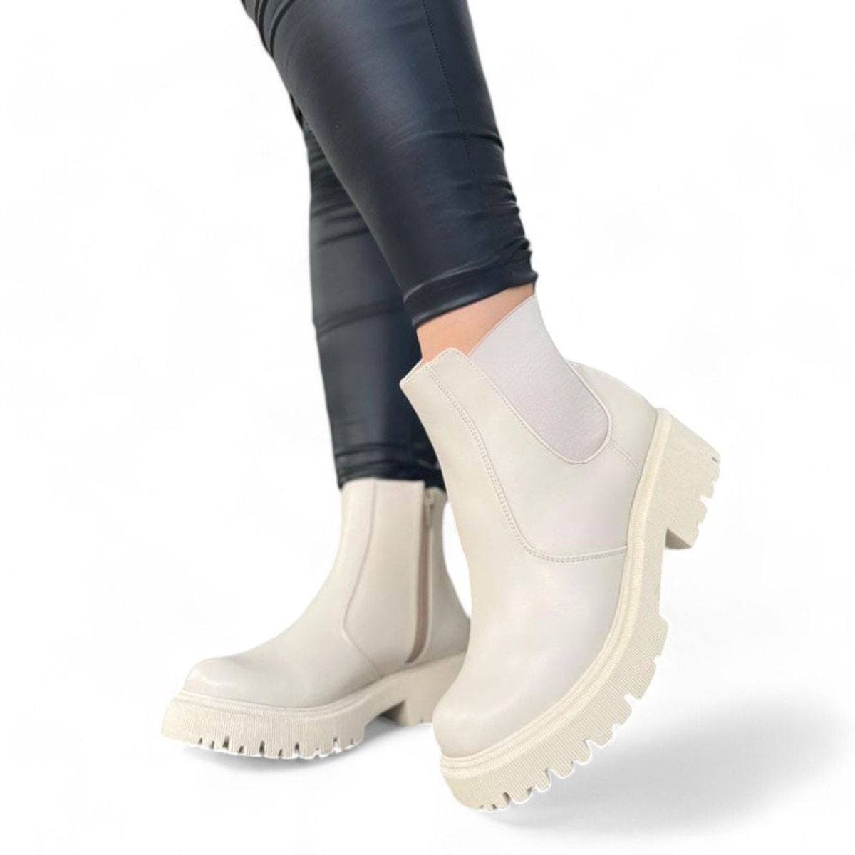 GENERICO - Botin Mujer Caña Semihelastico 1399 5C-55 Color Beige