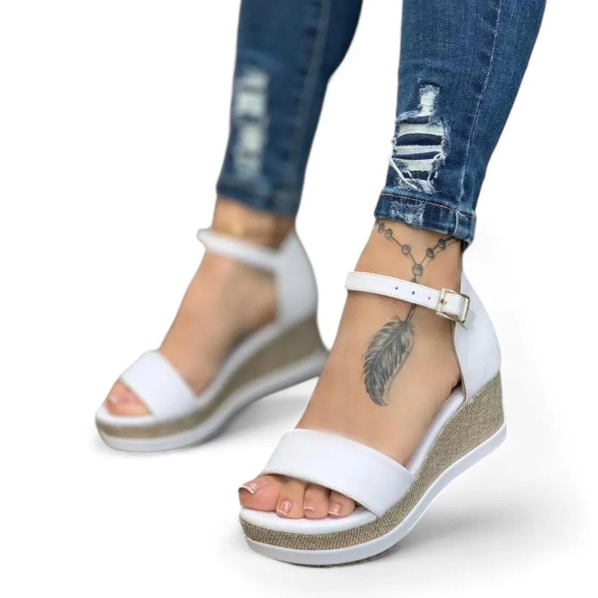 GENERICO - Sandalia Mujer Cuña 7 1399 5C-45 Color Blanco