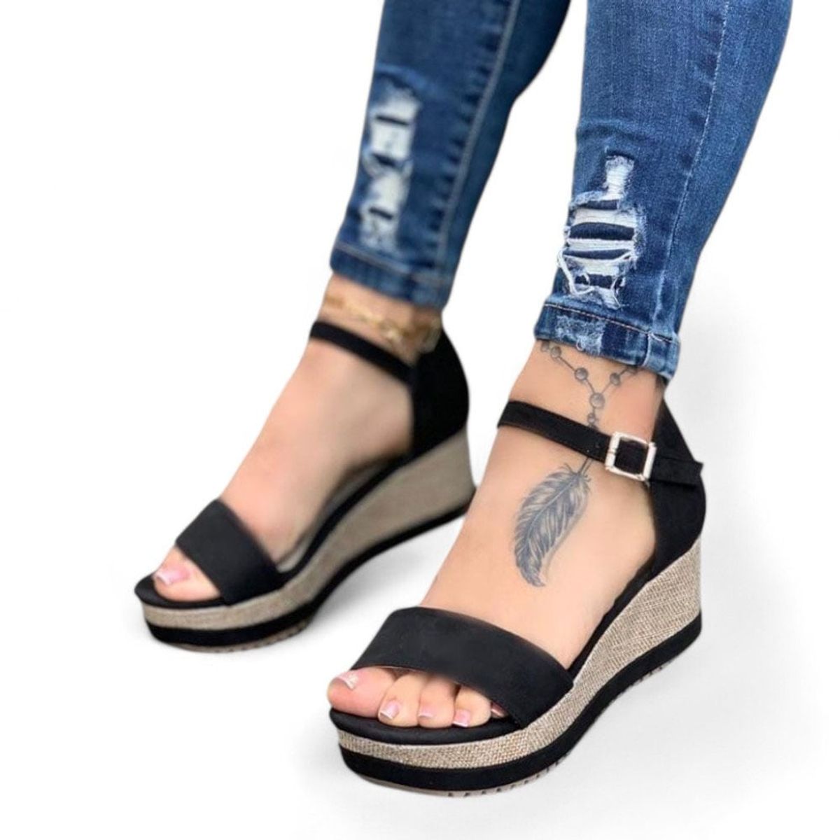 GENERICO - Sandalia Mujer Cuña 7 1399 5C-45 Color Negro