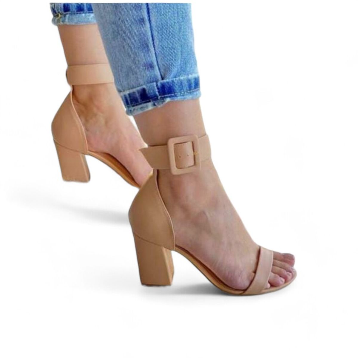 GENERICO - Sandalia Mujer Taco 9 Punta Redonda 1399 5C-55 Color Beige