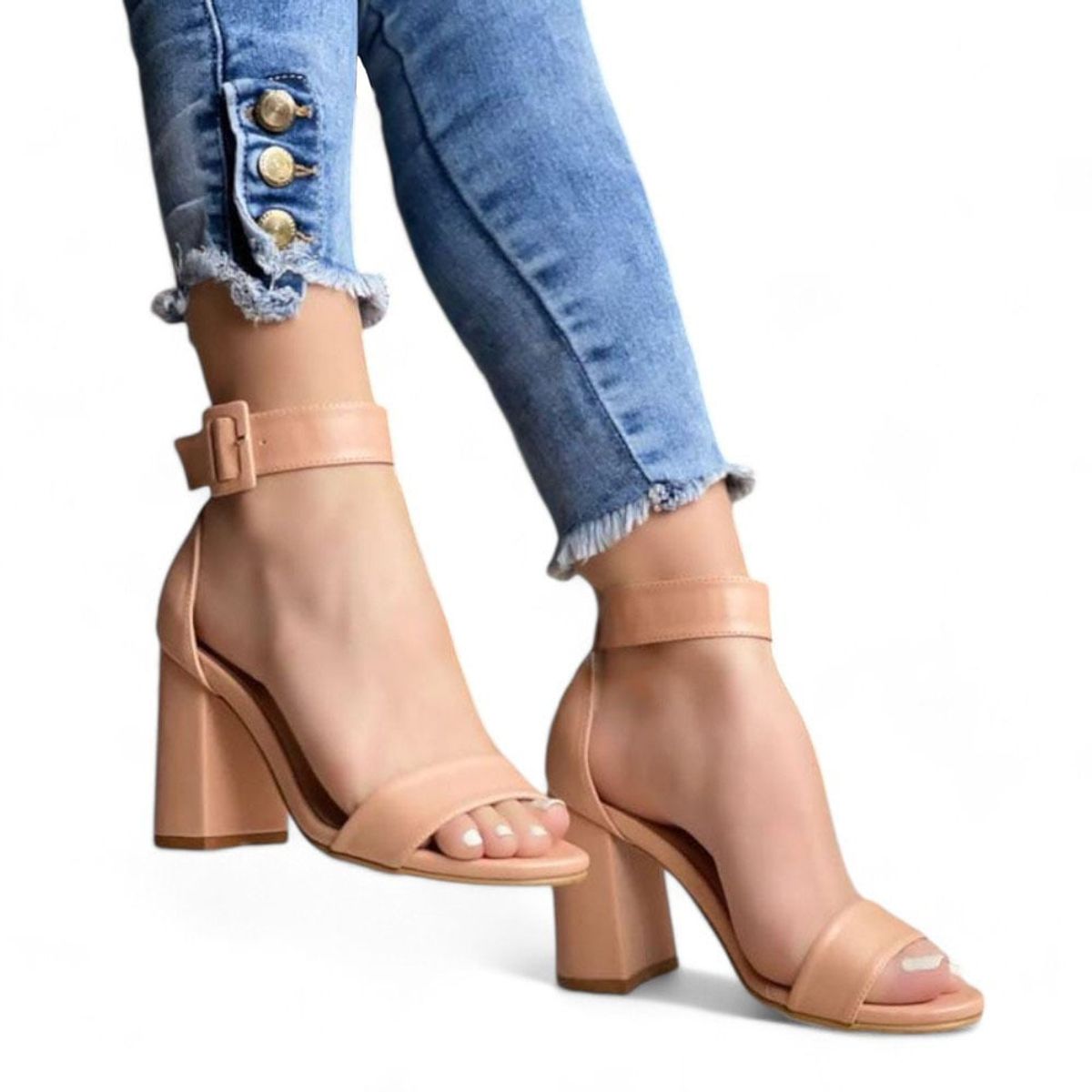 GENERICO - Sandalia Mujer Taco 9 Punta Redonda 1399 5C-55 Color Beige