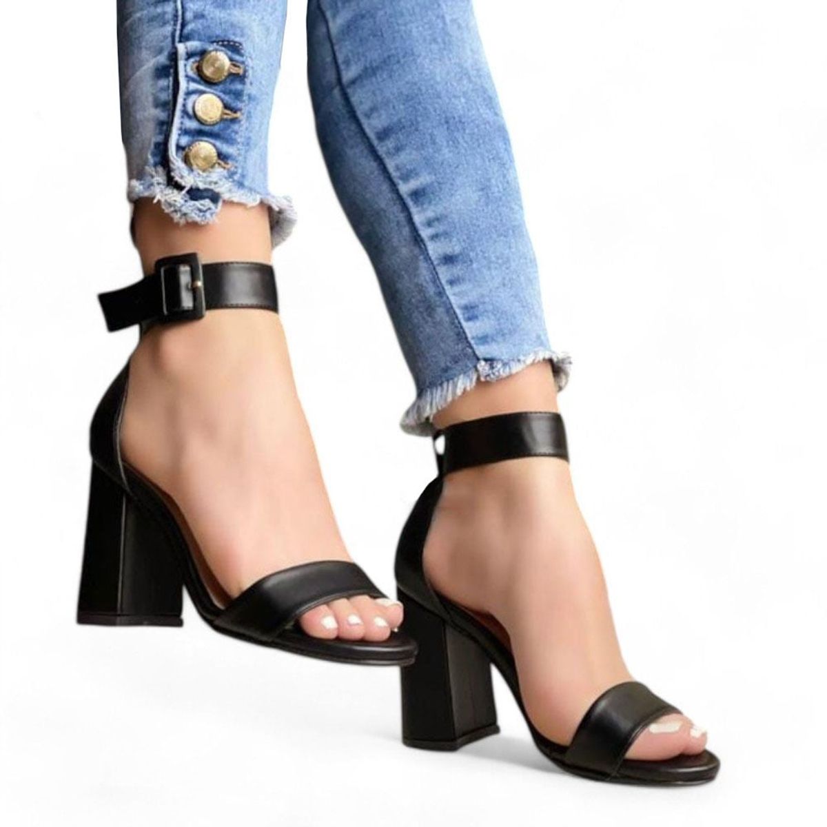 GENERICO - Sandalia Mujer Taco 9 Punta Redonda 1399 5C-55 Color Negro