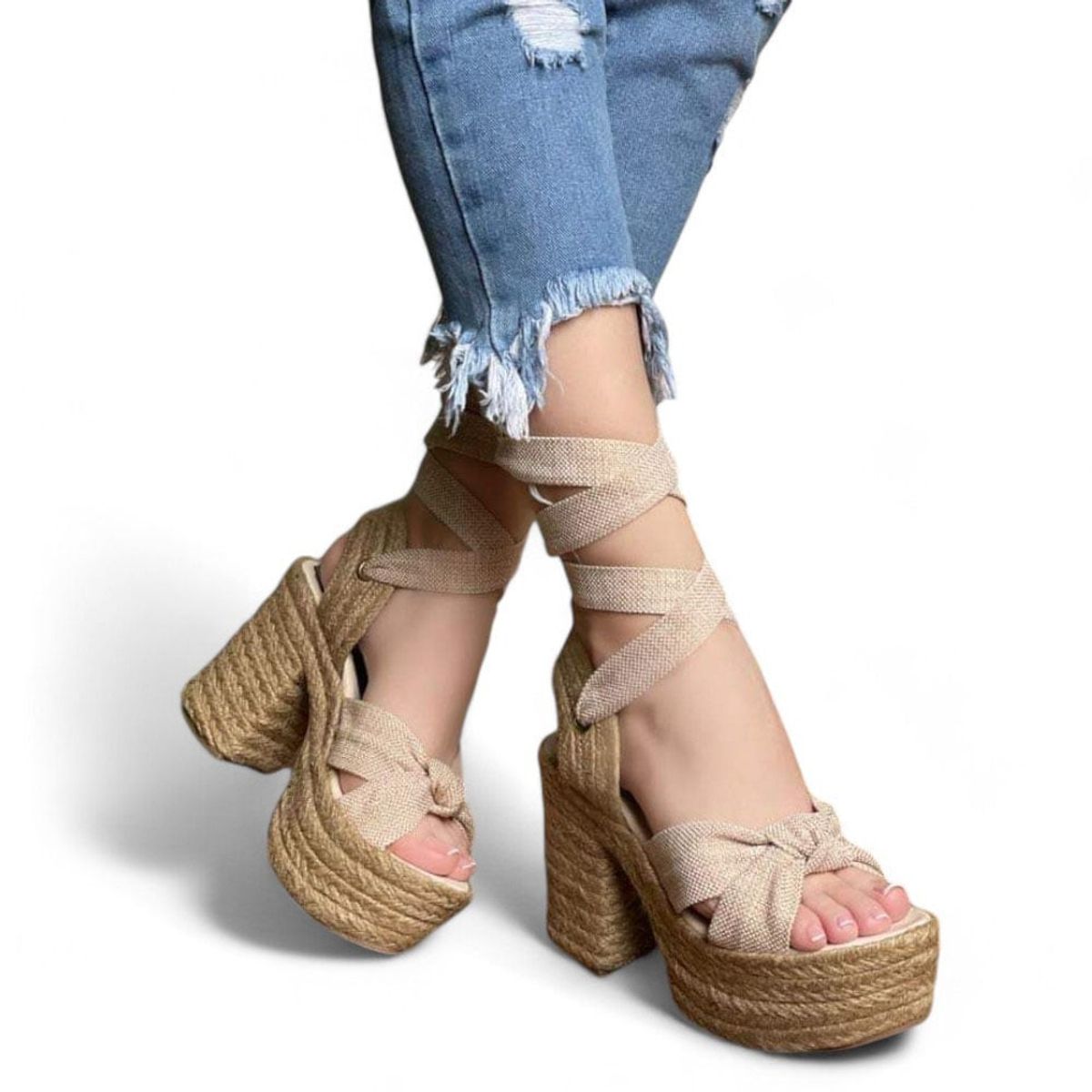 GENERICO - Sandalia Mujer Taco 9 Plataforma 5 1399 5C-55 Color Beige