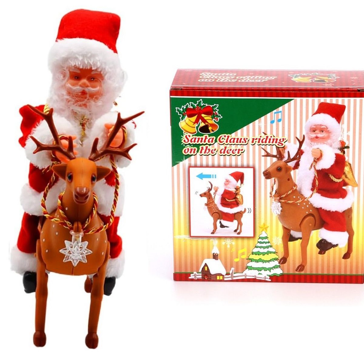 GENERICO - Papa Noel sobre un Ciervo Santa musical montando un reno