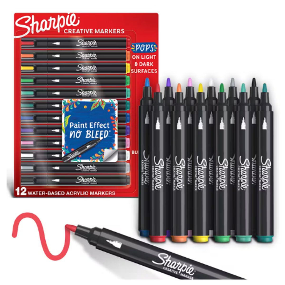 SHARPIE - Marcadores Sharpie Acrílico Punta Bala Multicolor 12 piezas