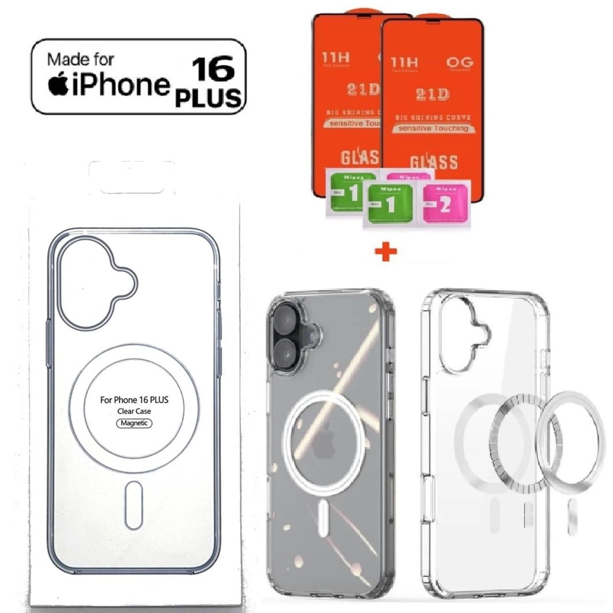 GENERICO - Case Protector Clear Magsafe para IPhone 16 Plus + Kit Protección