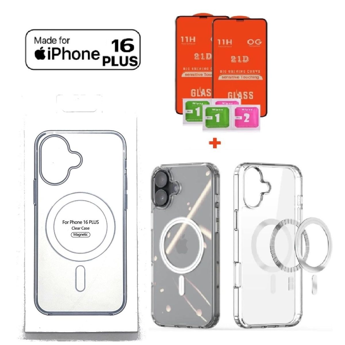 GENERICO - Case Protector Clear Magsafe para IPhone 16 Plus + Kit Protección