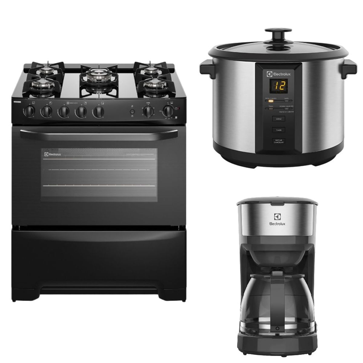 ELECTROLUX - Combo: Cocina a Gas 5 Quemadores FE5GPR + Cafetera 30 Tazas ECM20 + Olla Eléctrica ECC20 Electrolux