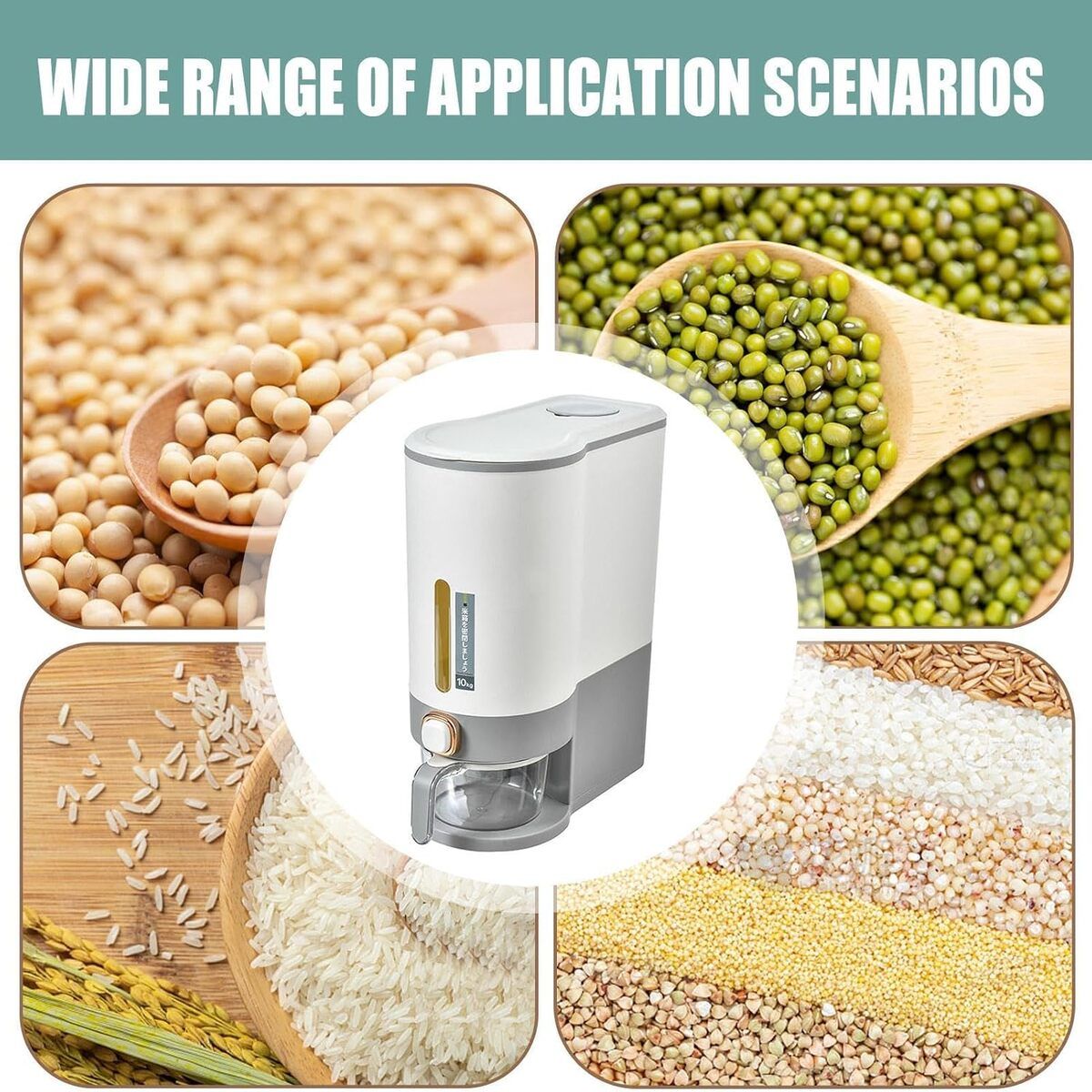 GENERICO - Dispensador de Arroz Granos Menestras de 10KG Multiuso Color Gris